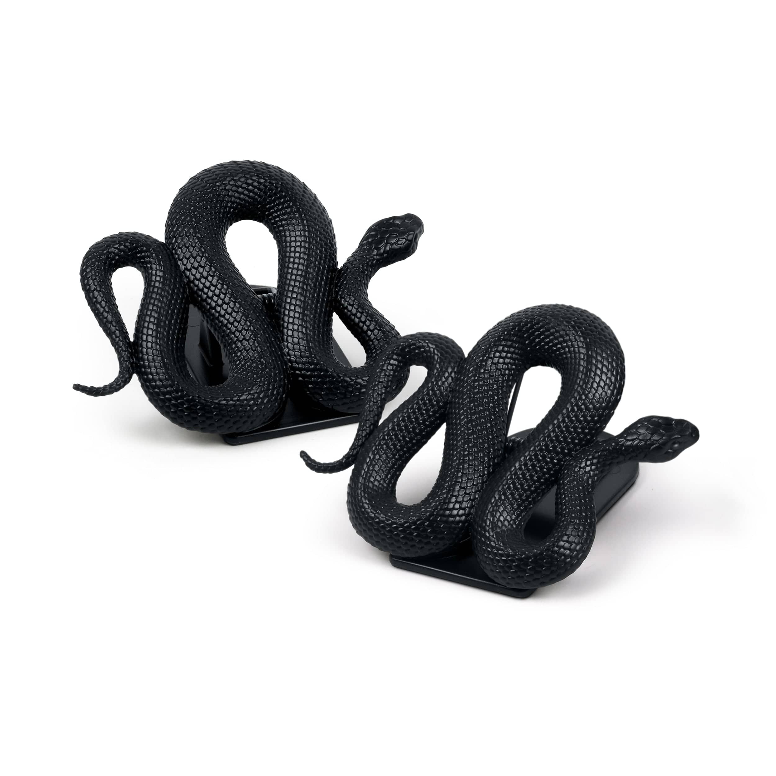 Two black snake-shaped bag clips on a white background