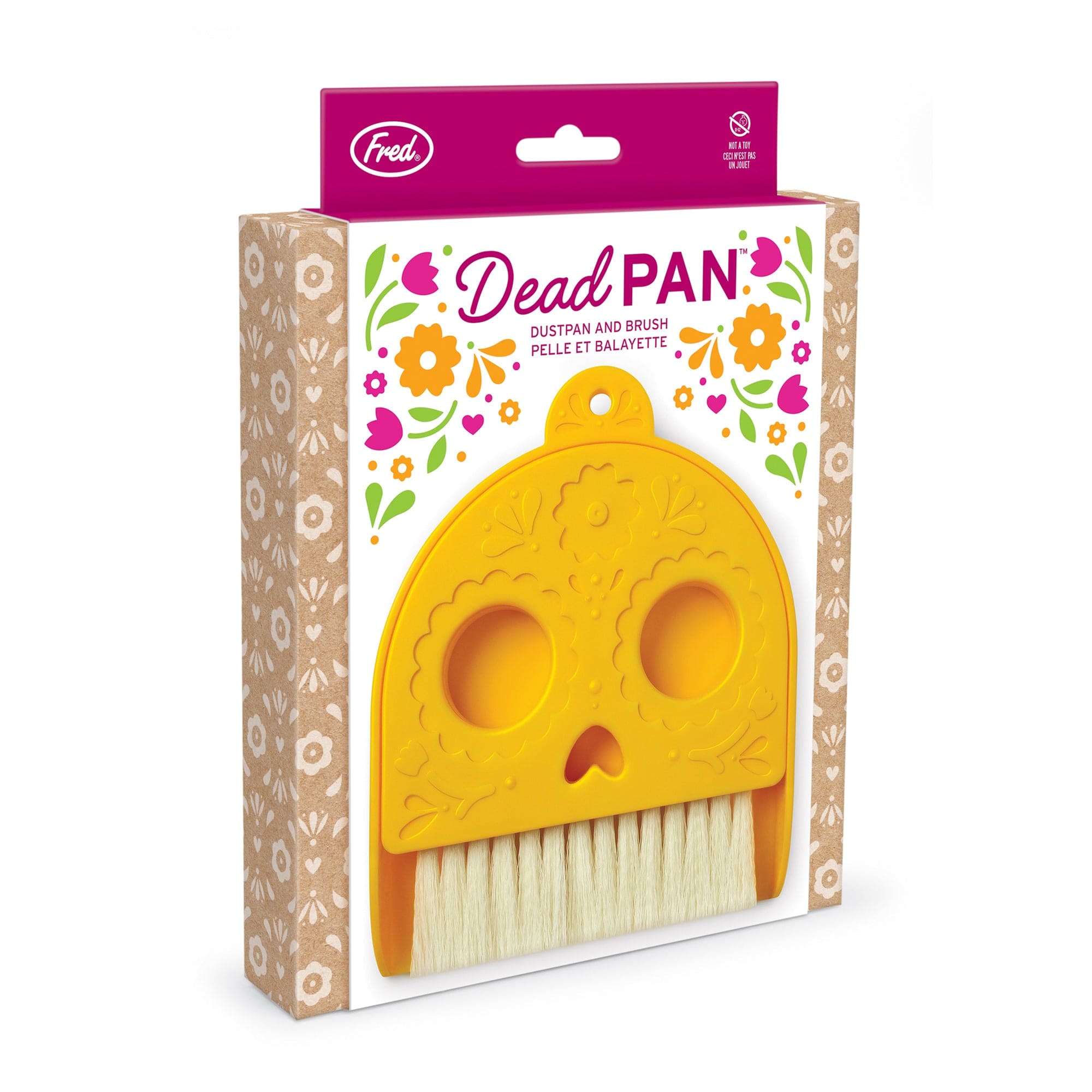 DEADPAN - Yellow sugar skull dustpan and brush set - in packaging
