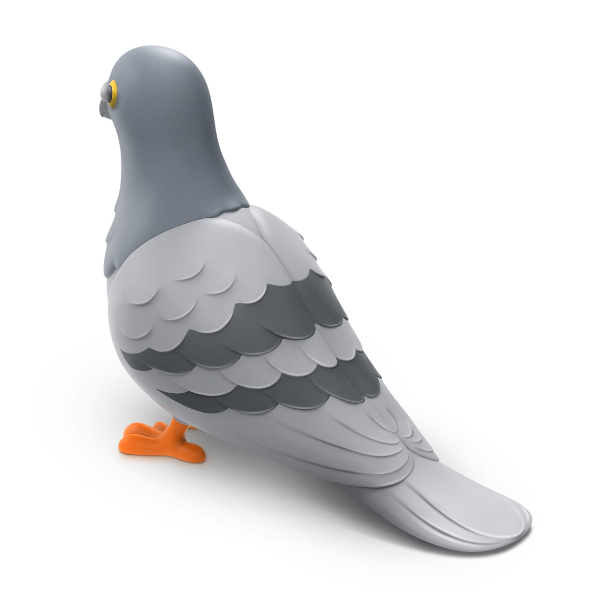 Grey pigeon door stop with orange feet and a Pigeon Hold tag