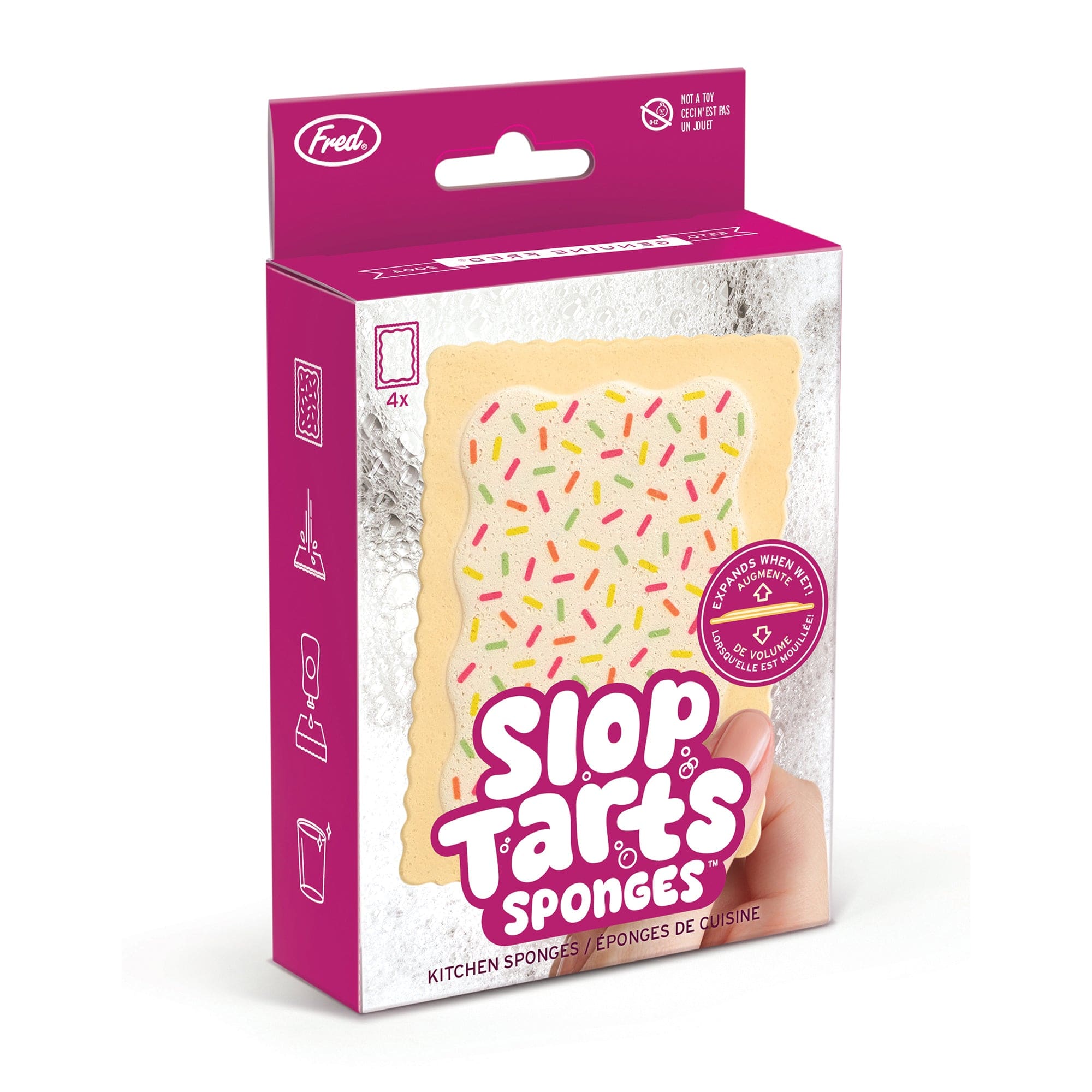 Fred Slop Tarts Compressed Kitchen Sponges in pink packaging