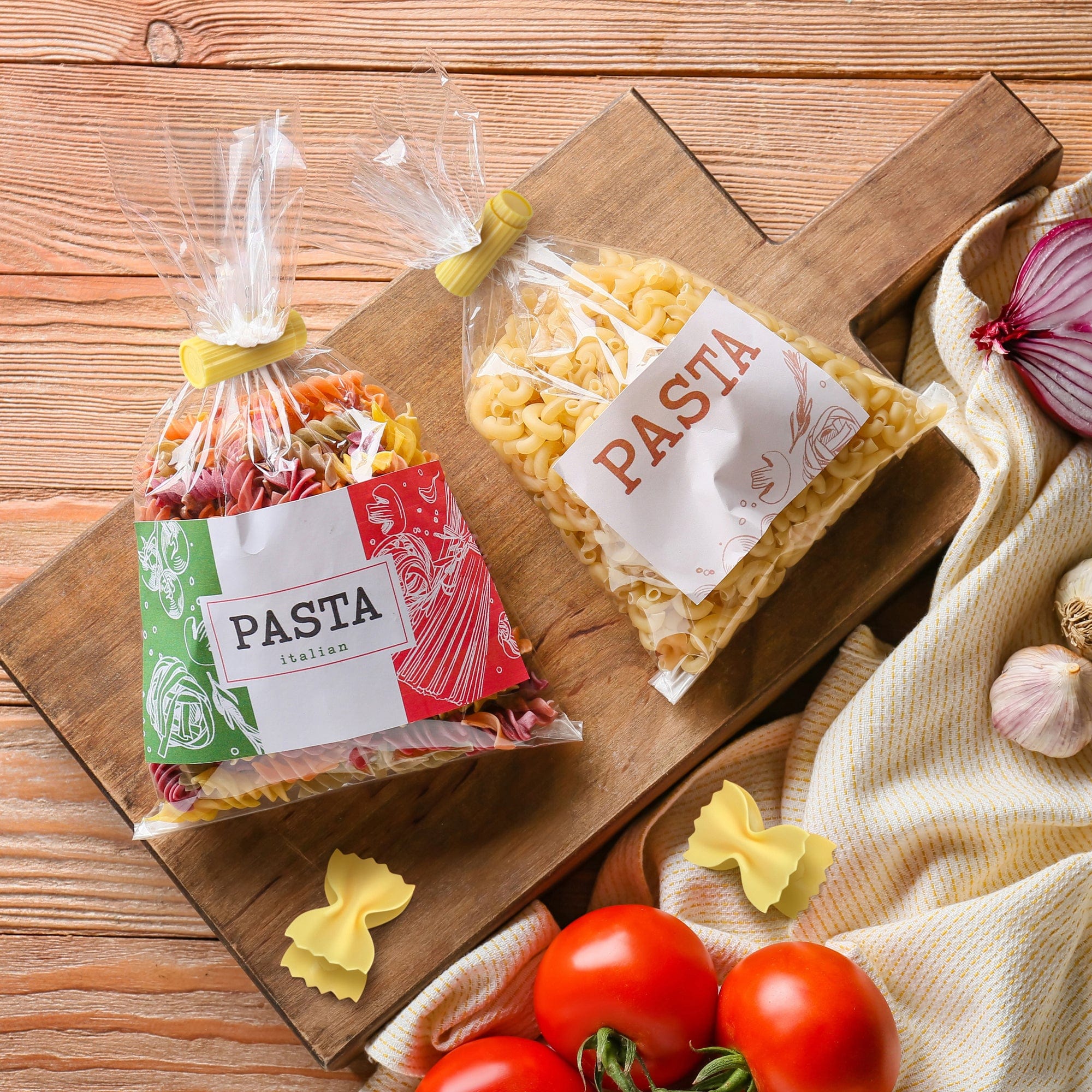 A set of bag clips that look like pasta.
