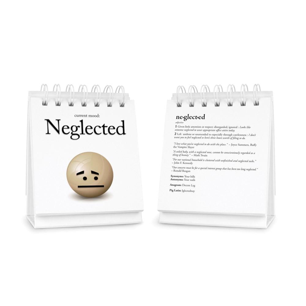 Close-up of mood page with humorous text from the Daily Mood flip book, a playful coworker gift.