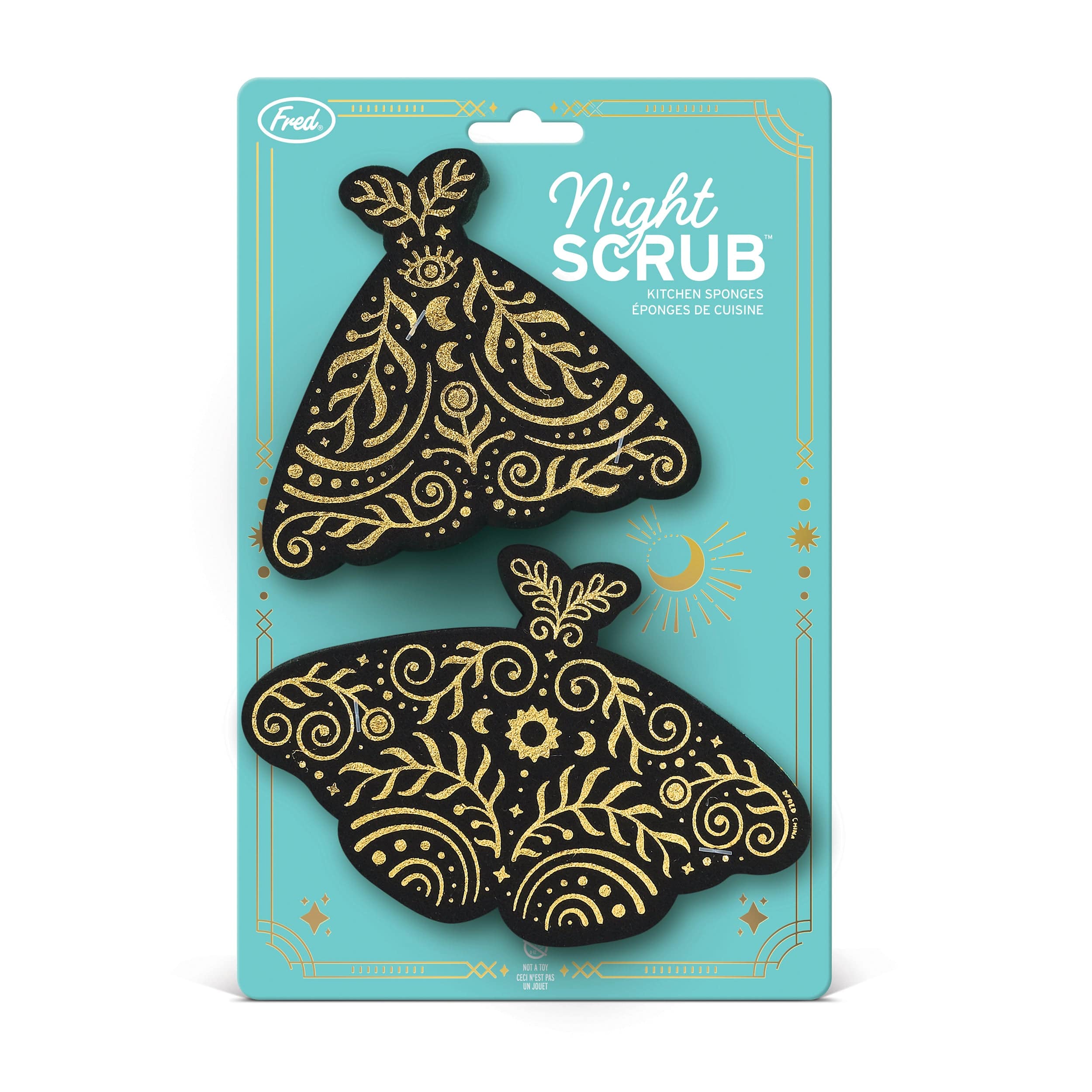 Packaged night scrub with decorative design on a teal background