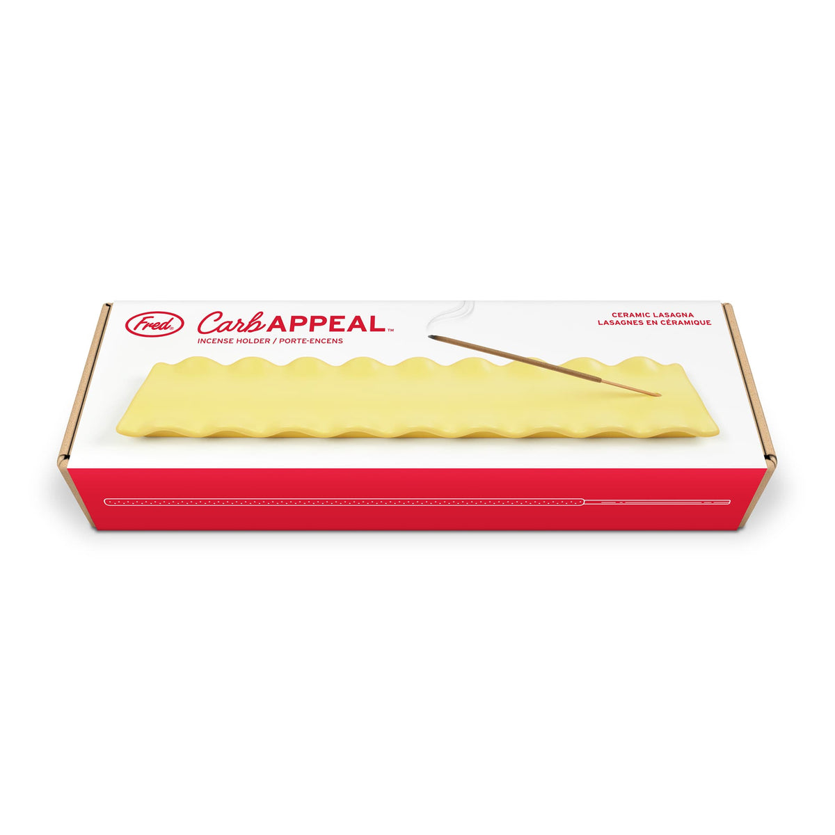 CARB APPEAL incense holder packaging featuring a yellow wavy design and an incense stick.