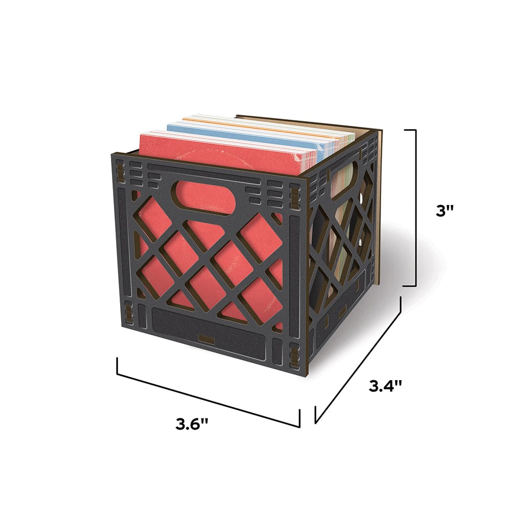 Milk Crate Desk Caddy. Image shows the dimensions of the product: 3.6 x 3.4 x 3" inches