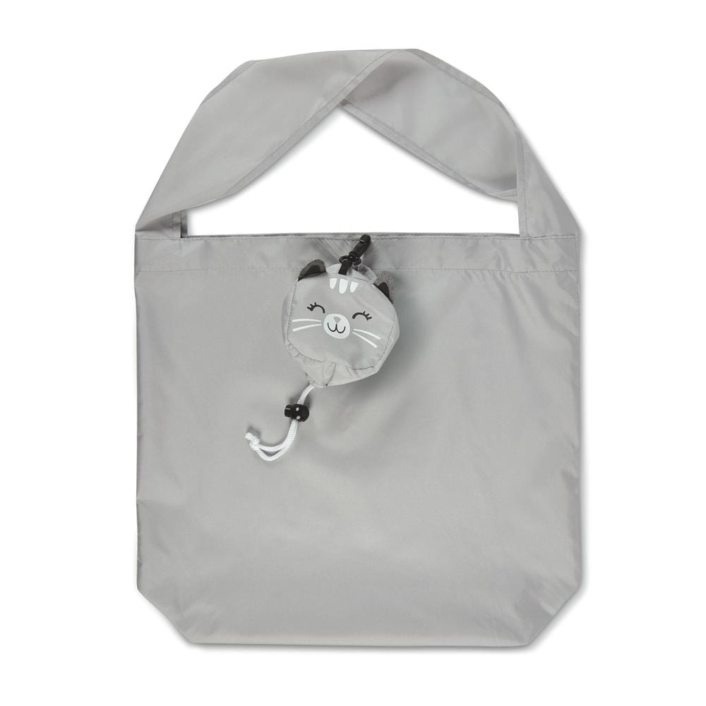 Market Mates Cat tote bag in light gray with a round cat face charm attached